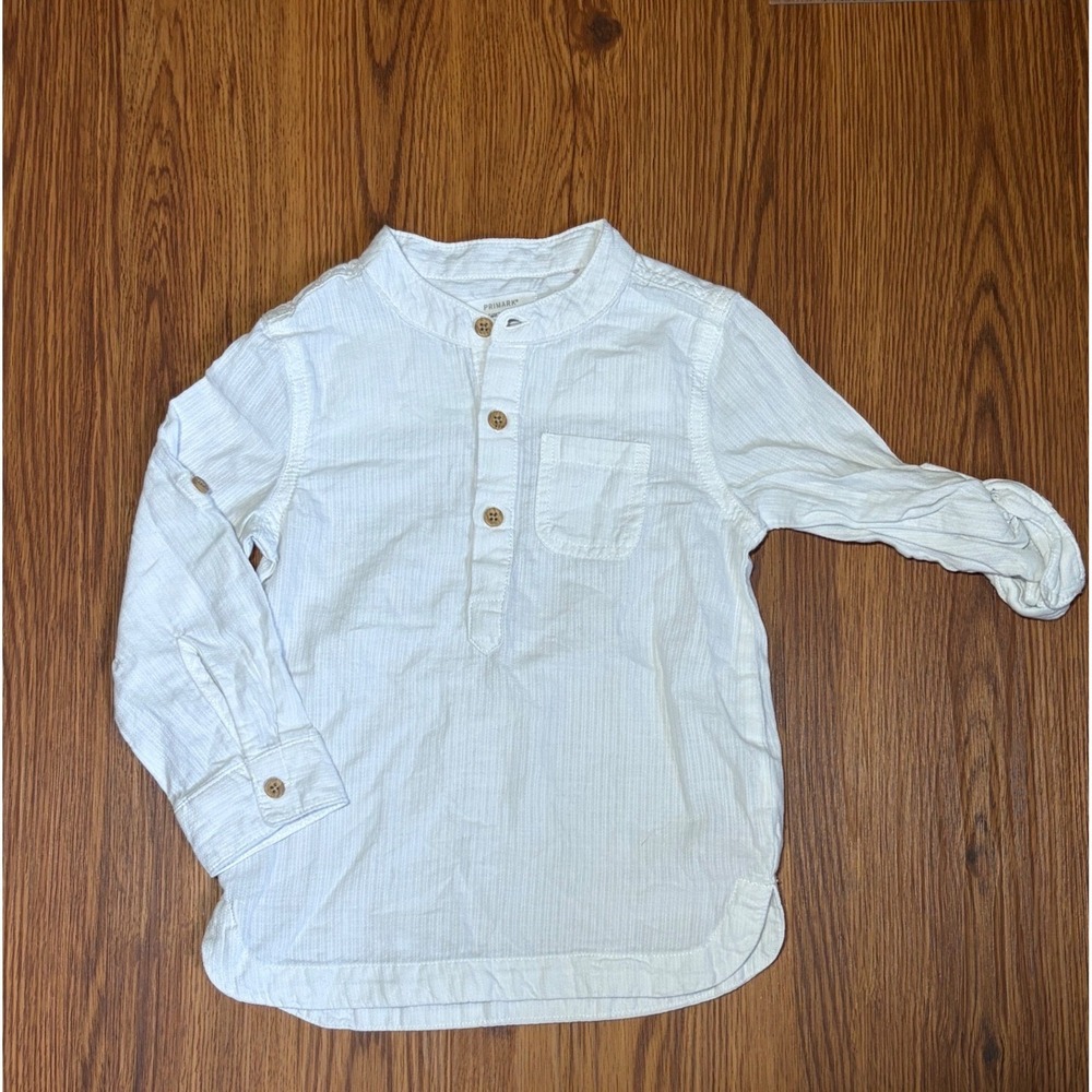 Primark Kids White Textured Cotton Henley Shirt Long Sleeve 18-24 Months